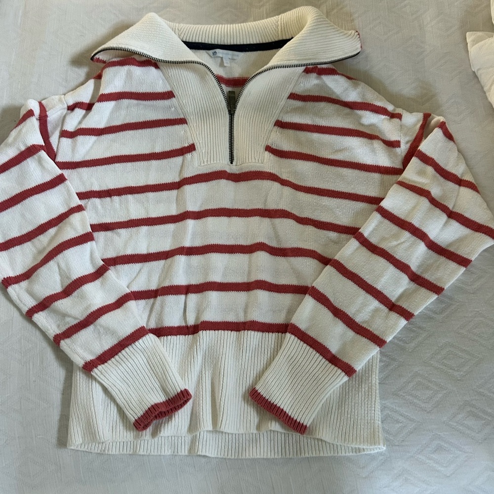 Southern Tide Red and White Striped Women's Zip-Up Sweater
